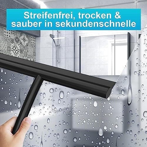 ACMETOP Schwarz Duschabzieher, Silikon Abzieher ohne Bohren, für Duschspiegel und Badezimmer, 23,5 cm, Glas-Reinigung, S