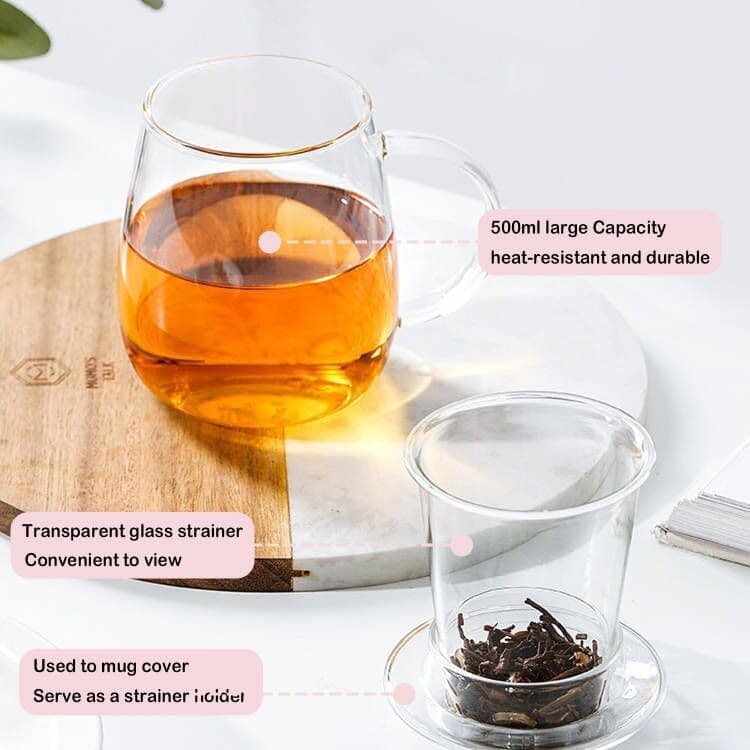 Borosilikatglas Teetasse mit Deckel und Sieb für Loser Tee
| Doppelwandige Glas Teetasse Groß 500ml für Blütentee
| Nie