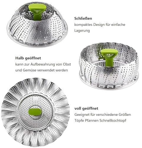 Edelstahl Dampfgarer Topf Kochen Veganer Fisch Meeressorten rutschfest Anti-heiß Griff faltbar