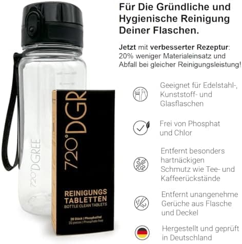 720°DGREE Trinkflaschen Reinigungstabletten - Hygienisch & Effektiv: Entfernt Gerüche & Ablagerungen - ClimatePartner ce