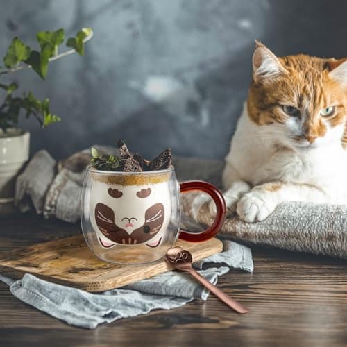 Ecooe Katzen Tasse Süße Doppelwandige Gläser Geburtstag Geschenke für Frauen