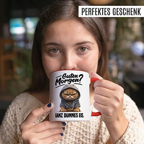 Lustige Katzen-Tasse Morgenmuffel Humor Geschenk für Verschlafene Kaffeebecher (Weiß & Schwarz)  
Geschmackvolle Witze K