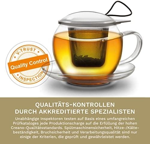 Creano JUMBO Tee-Tasse XXL aus Glas mit Henkel und integriertem Edelstahlsieb für Feierabend │ leicht transportationfähi