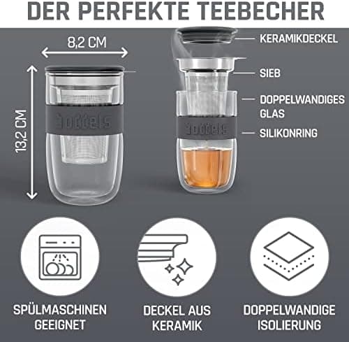 Teebecher mit Sieb 380ml Doppelwandig Taupe