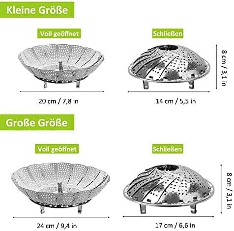 Edelstahl Dampfgarer Einsatz, Ø 20 cm, für Gemüse und Verschiedene Kochvorgänge, Dichtef/filterungsfähig, Dünsteinsatz,