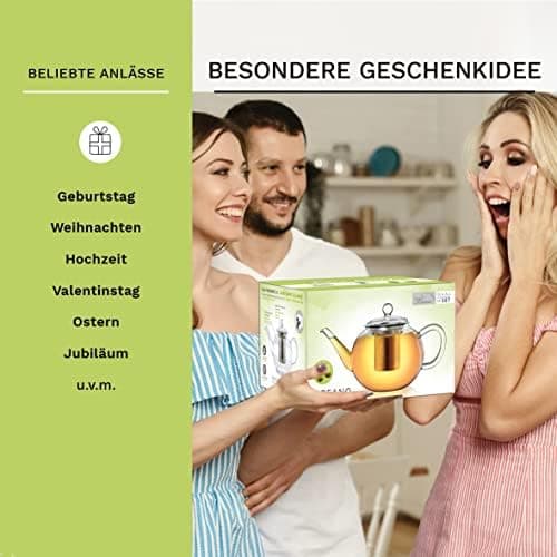 Teekanne Glas Creano 1,2l - 2 Teeblumen - Tropffrei - Gastro-Geschenk