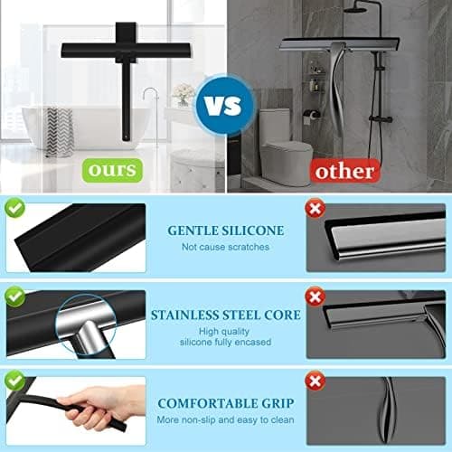 MOSUO Duschabzieher Schwarz - Dusche, Fensterreinigung, Edelstahl-Kern, Silikon, Badezimmer
