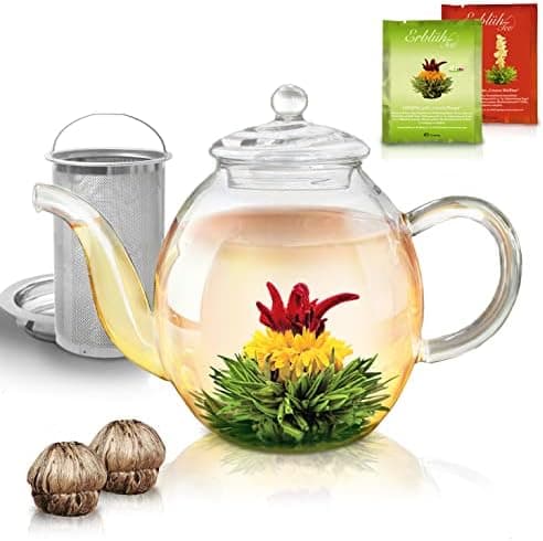 Teekanne Glas Creano 1,2l - 2 Teeblumen - Tropffrei - Gastro-Geschenk