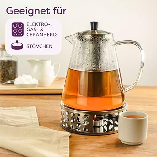 Cosumy Teekanne Glas 1,3 L - Hitzebeständig - Hält lange warm - Spülmaschinenfest