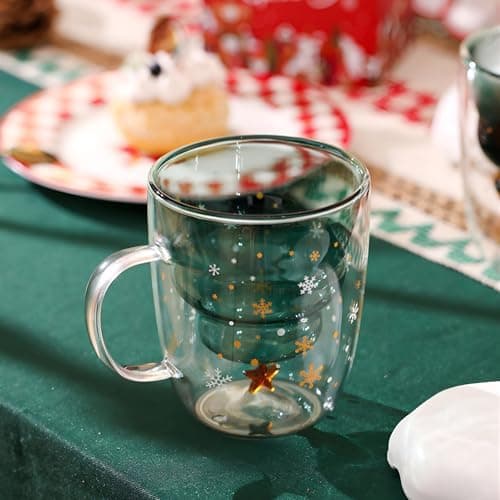 Ecooe Weihnachtstasse Doppelwandige Kaffeegläser 240ml Geschenke für Frauen & Männer