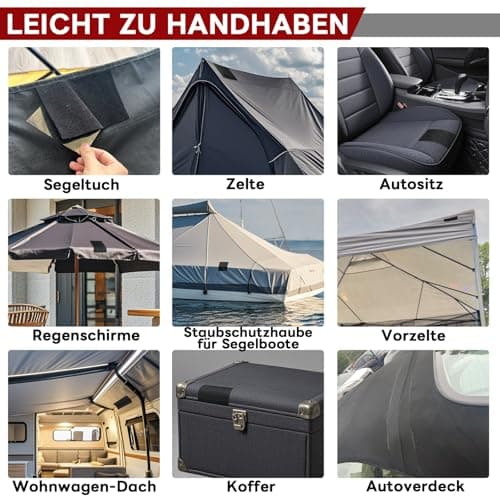 Brandnamenfreier Titel:
Reparaturband für Segeltuch und Markisen - strapazierfähig, wasserdicht und waschbar - für Zelte