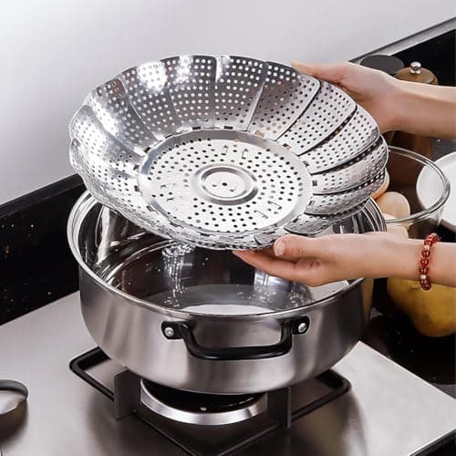 Topfdampfeinsatz Edelstahl, Dämpfˉeinsatz Durchmesser Offen 27cm, Garsieb für Töpfe und Schnellkochtöpfe
