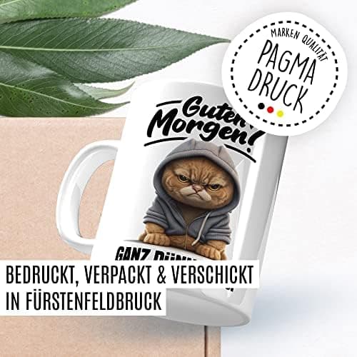 Lustige Katzen-Tasse Morgenmuffel Humor Geschenk für Verschlafene Kaffeebecher (Weiß & Schwarz)  
Geschmackvolle Witze K