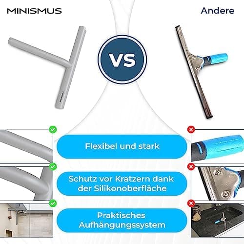 Minismus Silikon Duschabzieher Schwarz 28cm - Makellose Oberflächen, Kein Bohren erforderlich, Glas & FensterHalterung i