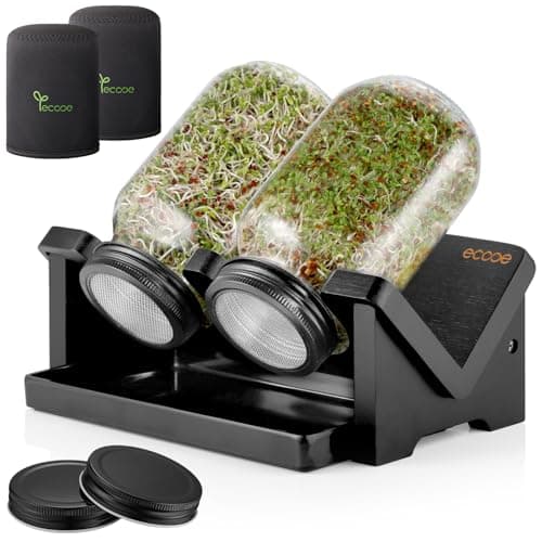 Ecooe Sprossen Keimgläser 2er Set für Sprossen Brokkolisprossen - Abdunklungshüllen und Edelstahlfilterkappe - 750 ml Wa