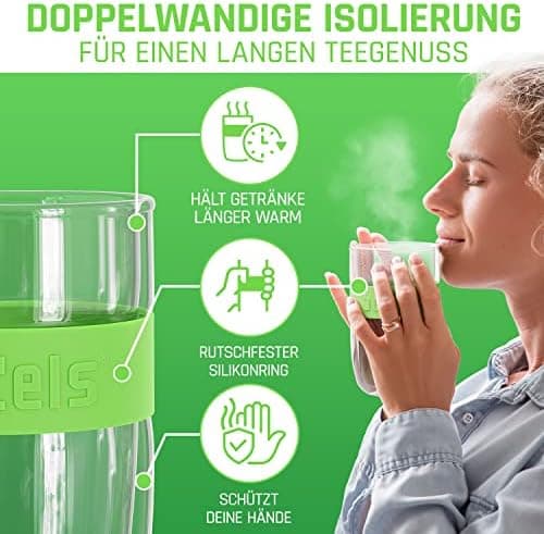 Teebecher mit Sieb 380ml Doppelwandig Taupe