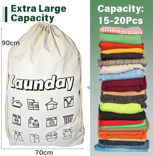 Reise Wäschesack 2er Set 50x70cm - Faltbarer Wäschekorb mit Kordelzug