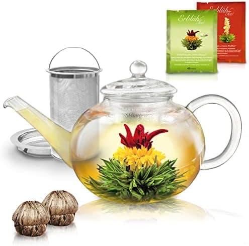 Teekanne Glas Creano 1,2l - 2 Teeblumen - Tropffrei - Gastro-Geschenk
