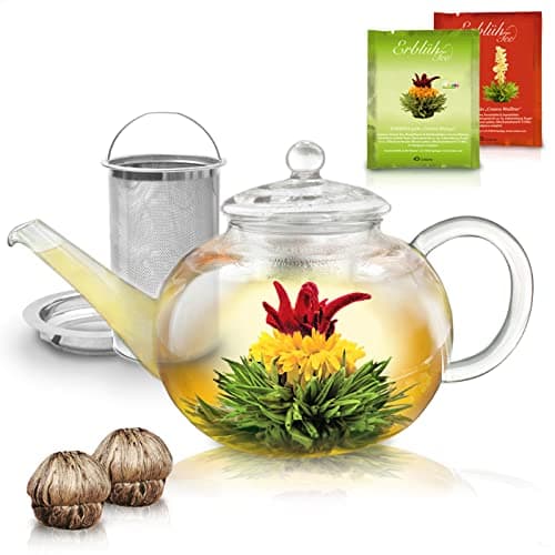 Teekanne Glas Creano 1,2l - 2 Teeblumen - Tropffrei - Gastro-Geschenk