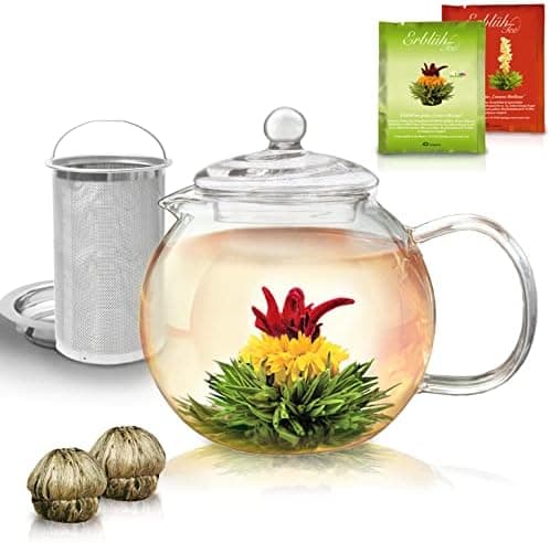 Teekanne Glas Creano 1,2l - 2 Teeblumen - Tropffrei - Gastro-Geschenk