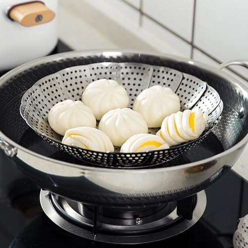 Gemüsedämpfer 2Pcs Dampfgarer Einsatz Silber Edelstahl Dünsteinsatz für Topf Kochtöpfe Verschiedenes Kochen Topfpresse S