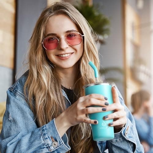 Ideaux Isolierbecher 14oz (420ml) | Doppelwandig | Eign. für Kaffee & Tee - Grün | Auslaufsicher | Reisebef. | Heiß & Ka