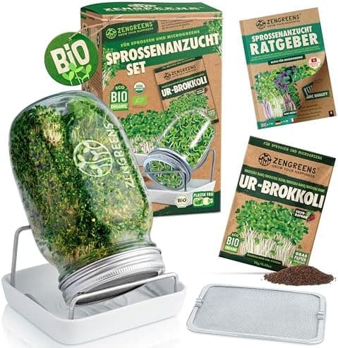 Bio Sprossen Anzuchtset – USDA Organic EU Organic – Sprossenglas 1er, 2er oder 3er Set – Enthält Keimglas, Anzuchtschale
