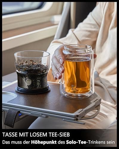 ZENS Modern Teekanne Glas mit Sieb für Teeliebhaber in Portable Tea Maker mit Isolierbecher
