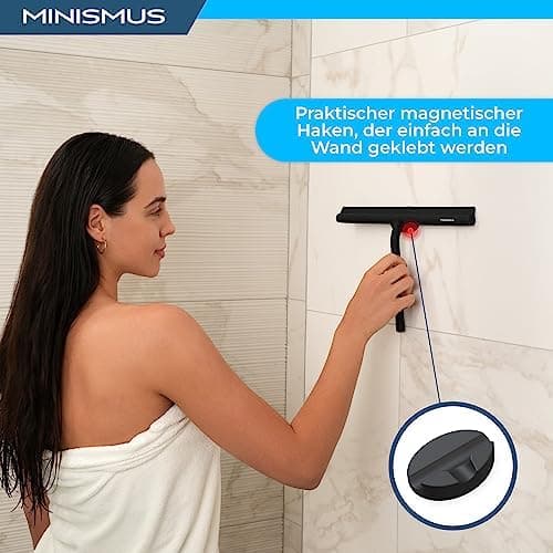 MINISMUS Silikon Duschabzieher – Selbstklebend, Glasabzieher für Duschemöbel, Badewasserabsorber – Magnet-Halterung, Ohn