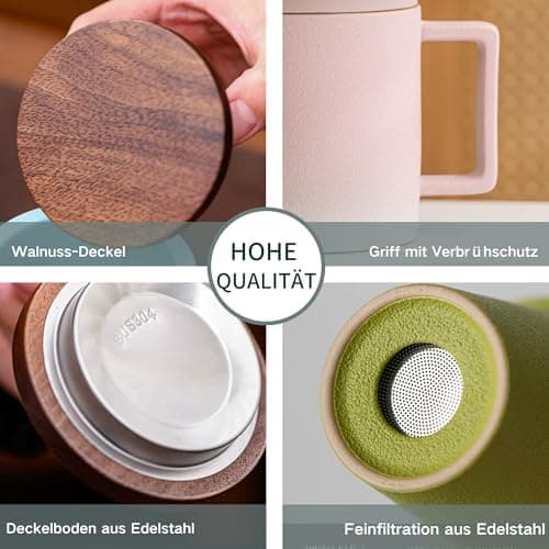 JanYoo Keramik Teetasse mit Deckel und Sieb für Teeliebhaber, 300ml Blooming Tea Geschenke