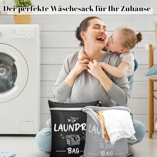 2 Stück Dunkelgrau+Grün wasserdichte Reise Wäschesack 38*48cm Faltbar Füllung/downloadsicher Schmutzwäschebeutel für Rei