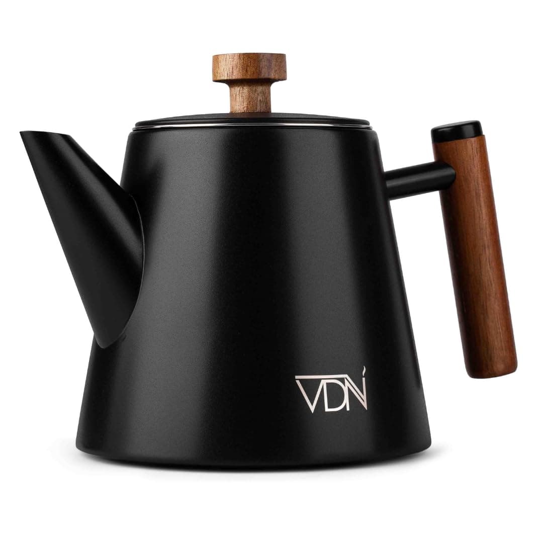 VDN Teekanne mit Siebeinsatz für 5-6 Tassen - Doppelwandig Edelstahl, 1L - Thermowarm bis zu 1h - Teebereiter für losen