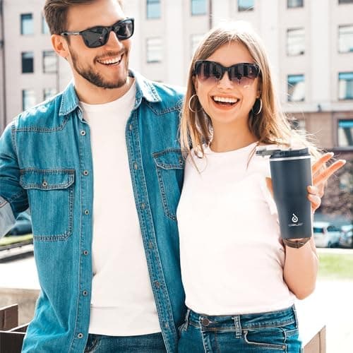 Ideaux Isolierbecher 14oz (420ml) | Doppelwandig | Eign. für Kaffee & Tee - Grün | Auslaufsicher | Reisebef. | Heiß & Ka