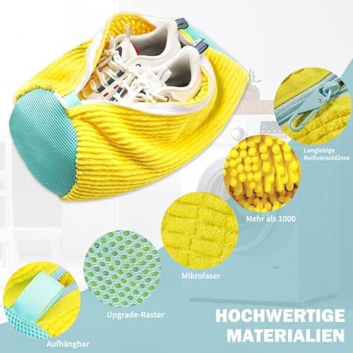 2 Stück Schuhwaschbeutel Waschmaschine - Für Schuhe, Mit Reißverschluss & Multi Schutz, Erhöhte Reibung im Inneren (Gelb