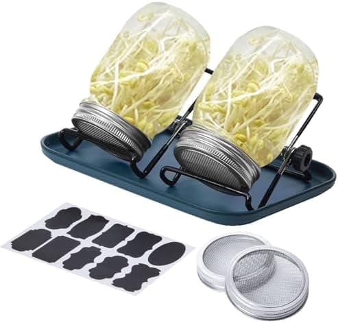 Sprossenglas Keimglas 2er Set - Anzuchtset Für Köstliche Frische Sojasprossen und Micro-Greens mit 1 Wasserschale und 2