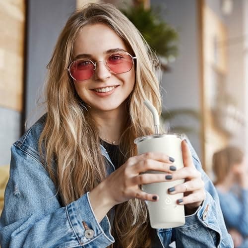 Ideaux Isolierbecher 14oz (420ml) | Doppelwandig | Eign. für Kaffee & Tee - Grün | Auslaufsicher | Reisebef. | Heiß & Ka