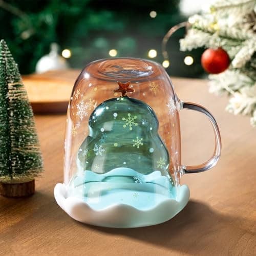 Ecooe Weihnachtstasse Doppelwandige Kaffeegläser 240ml Geschenke für Frauen & Männer
