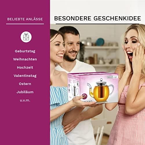 Teekanne Glas Creano 1,2l - 2 Teeblumen - Tropffrei - Gastro-Geschenk