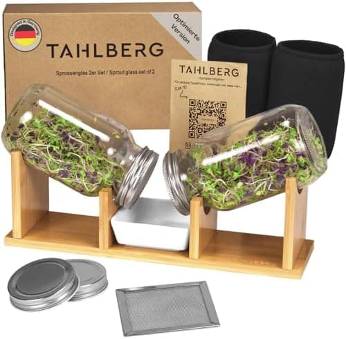 Hochwertiges Sprossenglas Keimglas Set Bambus – für Sprossenkeime – inkl. Deckel & Anleitung – Keimglas 2er Set