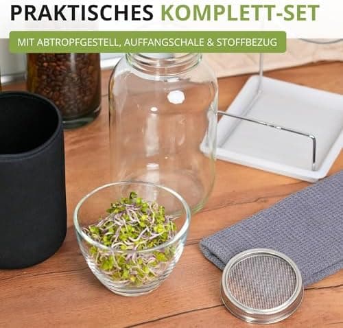 Westmark Sprossenglas Keimglas Set 2 STK - Edelstahl-Sieb & Abtropf - Für Sprossen & Microgreens - 950 ml