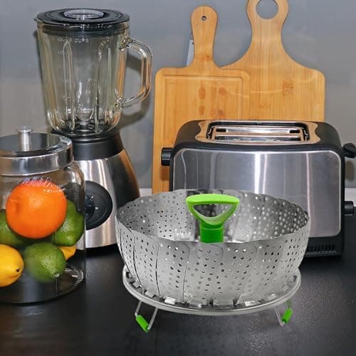 Edelstahl Dampfkorb, 20 cm bis 24 cm Dampfeinsatz, faltbar für Topf Kochtöpfe, Dünsteinsatz mit Ausziehbaren Griff und S
