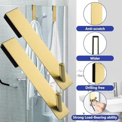 2 Stück Goldfarben Haken Duschwand ohne Bohren | Glaswand Handtuchhalter Dusche | Gummi Schutz
