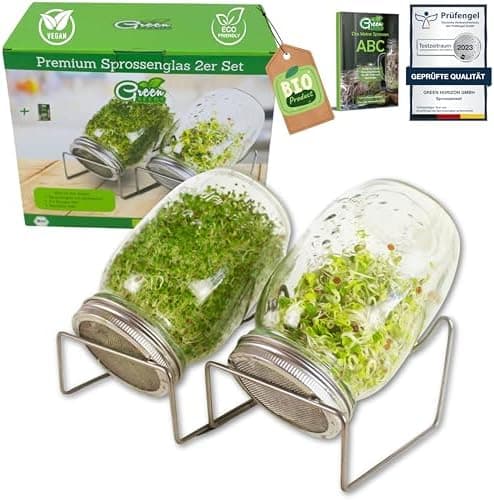 Sprossenglas Keimglas 2er Set 1000ml mit Edelstahl-Gitterdeckel für Haus und Garten bei GRATIS Ständer [Druckversion]