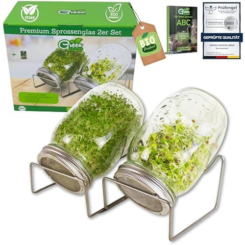 Sprossenglas Keimglas 2er Set 1000ml mit Edelstahl-Gitterdeckel für Haus und Garten bei GRATIS Ständer [Druckversion]