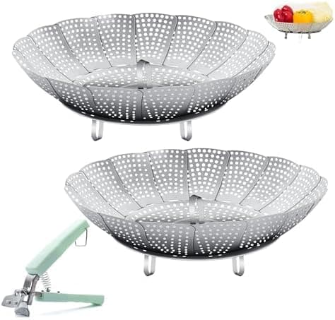 Gemüsedämpfer 2Pcs Dampfgarer Einsatz Silber Edelstahl Dünsteinsatz für Topf Kochtöpfe Verschiedenes Kochen Topfpresse S