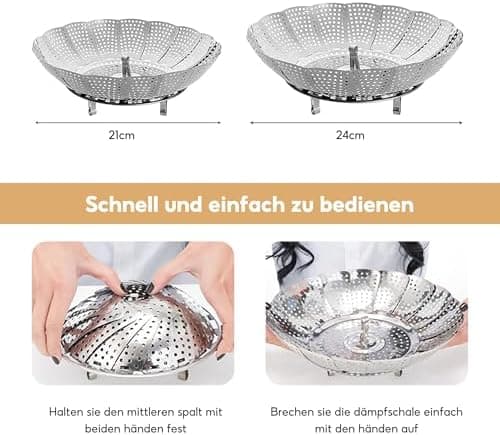Gemüsedämpfer 2Pcs Dampfgarer Einsatz Silber Edelstahl Dünsteinsatz für Topf Kochtöpfe Verschiedenes Kochen Topfpresse S