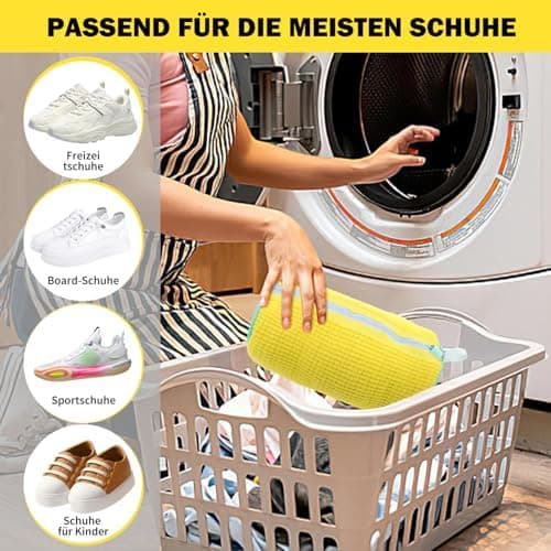 2 Stück Schuhwaschbeutel Waschmaschine - Für Schuhe, Mit Reißverschluss & Multi Schutz, Erhöhte Reibung im Inneren (Gelb