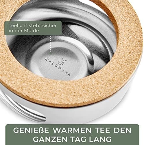 WALDWERK Tropffreie Teekanne 304 Edelstahl - IDEAL für Teebewerter - Holzgriffesignierungen - 1 Liter Doppelwandige Teek