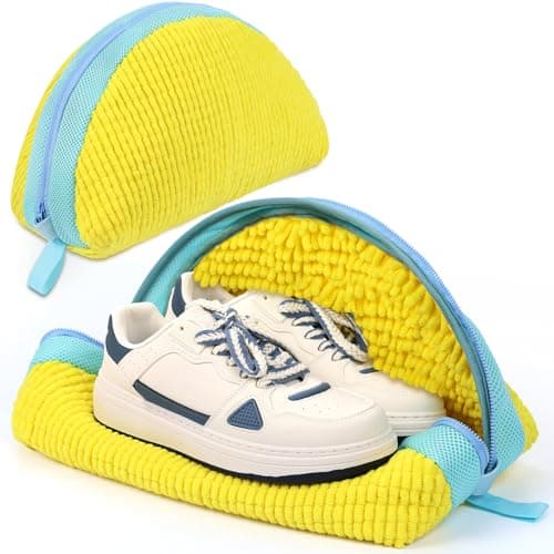 Ecooe Gelb 2 Stück Schuhwaschbeutel für Waschmaschine, Reinigungsflaum mit 360° Chenille, ideal für Sneaker und Turnschu
