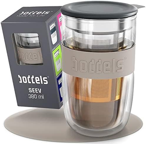 Teebecher mit Sieb 380ml Doppelwandig Taupe